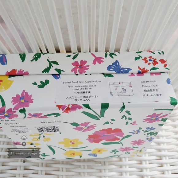 AUTHENTIC Nwt boxed small card holder SLIM garden BOUQUET Cream multi staci - Picture 5 of 6